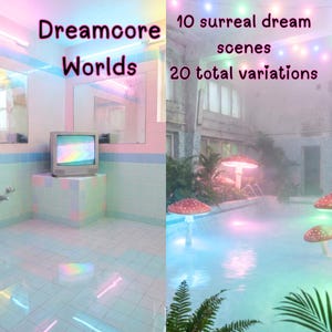 Dreamcore Worlds 20 surrealistiska liminalrymdsdesigner | Nostalgisk drömlandskapsväggkonst (digital nedladdning)
