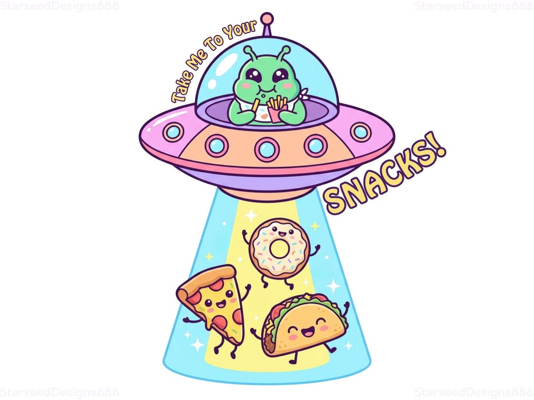 Alien Snack Clipart, Food UFO PNG, Kawaii Space Graphic, Sublimation ...