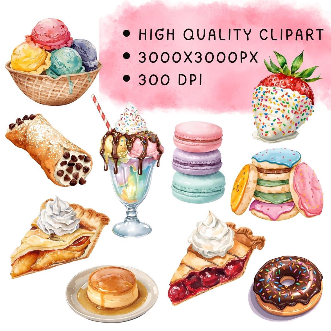 Dessert PNG Clipart Bundle, Watercolor Clipart, Digital Download - Etsy