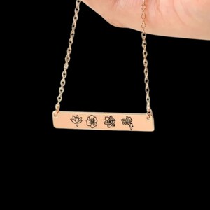 Custom Birth flower Bar Necklace, Birthday gift for mom girlfriend Grandma, Birth Flower Jewelry, Anniversary Wife Gift, Mothers Day Gifts