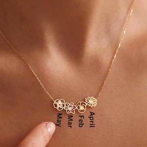 Custom Birth Flower Necklace, Personalized Birth Flower Bouquet Necklace, Birthday Anniversary gift for Mom Grandma Wife, Birth Month Flower
