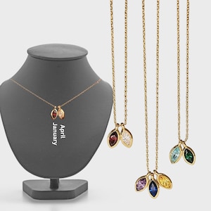 Custom Leaf Birthstone for Necklace, Birthday gift for mom girlfriend Grandma, Birth month Jewelry, Anniversary Wife Gift, Mothers Day Gift