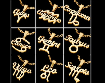 Zodiac sign Necklace, Gold Plated Birth month Astrology gift, Astrology Lover Birthday gift, Horoscopes Constellation jewelry gift for her
