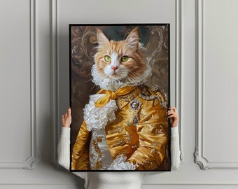 Custom Pet Portrait, Royal pet portrait, Cat Portrait, Cat as Ludwig XVI, Custom Art From Photo, Birthday Gift For Pet Owners