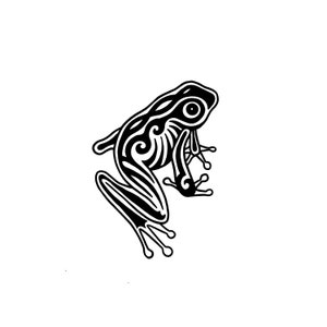 Peut inclure: Illustration en noir et blanc d'une grenouille avec des détails complexes. La grenouille est tournée vers la droite et a un gros œil.