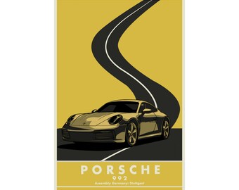 Porsche 911 992, Birthday gift, wall décor, Carrera, Porsche enthusiast, Porsche wall Art, Porsche wall art, Guy gift Idea, Iconic Car