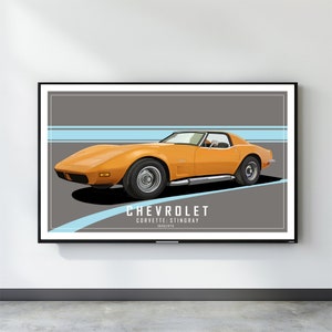 vintage Corvette Stingray, Quality Corvette wall art, Corvette Housewarming present, Car poster,  Garage, Gift for him, Muscle car