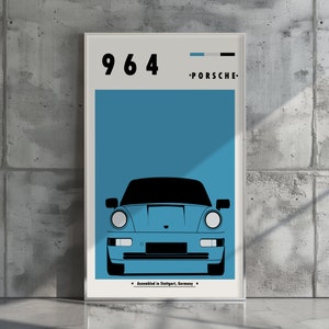 ポルシェ911ポスター、クラシックポルシェ、父の日や誕生日のプレゼント、ウォールアート、エアビーアンドビーのデコレーション、ポルシェ964、カレラ911、ギフト、車のポスター