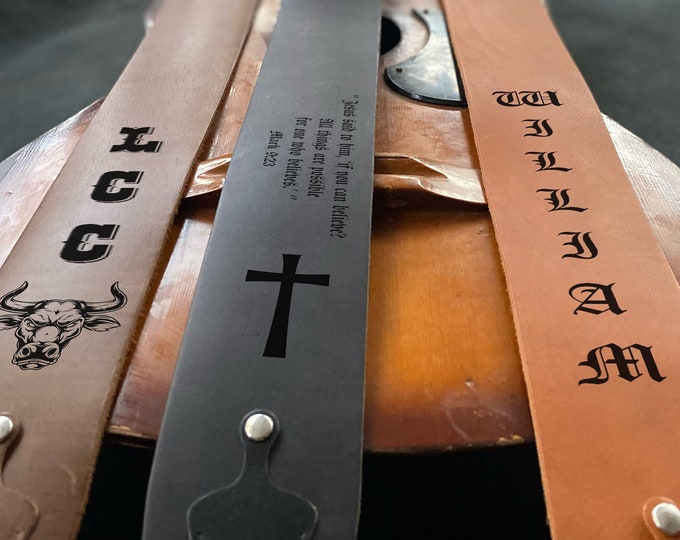 Personalized Leather Guitar Strap: Handmade, Adjustable, with Pick Pocket