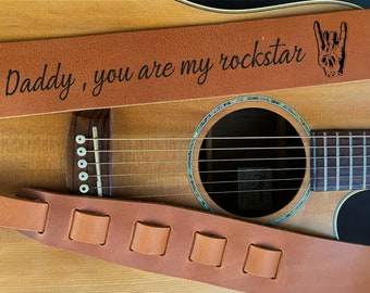 Father's Day Special: Customizable Leather Guitar Straps with Pick Pocket and Free Pick -Adjustable - Genuine Leather Strap