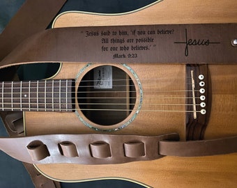 Personalized Leather Guitar Strap - Handmade Music Accessories- Acustic / Electric / Bass - Fully Adjustable All Size