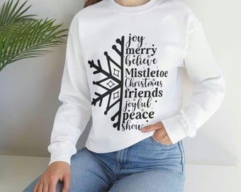 Embroidered Snowflake Crewneck Sweatshirt, Cozy Winter Holiday Apparel