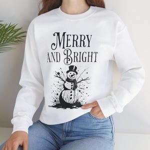 Snowman Merry and Bright Sweatshirt, Holiday Winter Jumper, Festive Christmas Apparel, Cozy Unisex Crewneck, Gift for Winter Lover