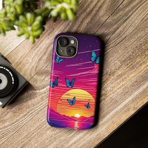 Sunset Butterfly Phone Case: Protective Dual Layer Design