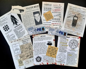 2nd Set of Supernatural John Winchester Journal Pages PLUS Added Inserts, Newspaper Article, and Two Fake FBI IDs for your Hunter&#39;s Journal