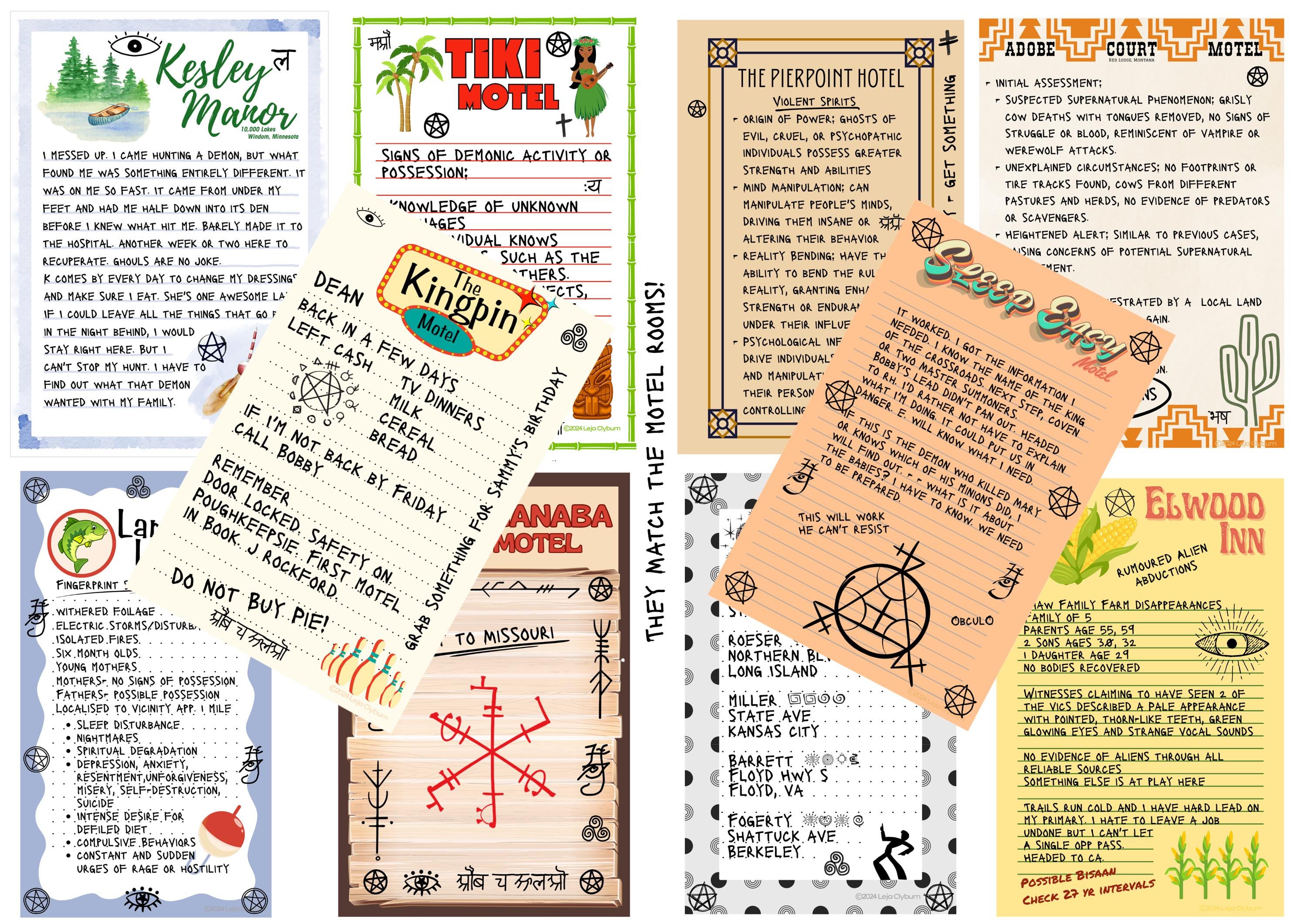 8th Set Supernatural Motel Notepads Series. John's notes on the Motel notepads for your Supernatural Style Hunter's Journal