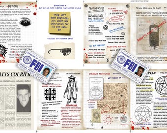 2nd Set of Supernatural John Winchester Journal Pages PLUS Added Inserts, Newspaper Article, and Two Fake FBI IDs