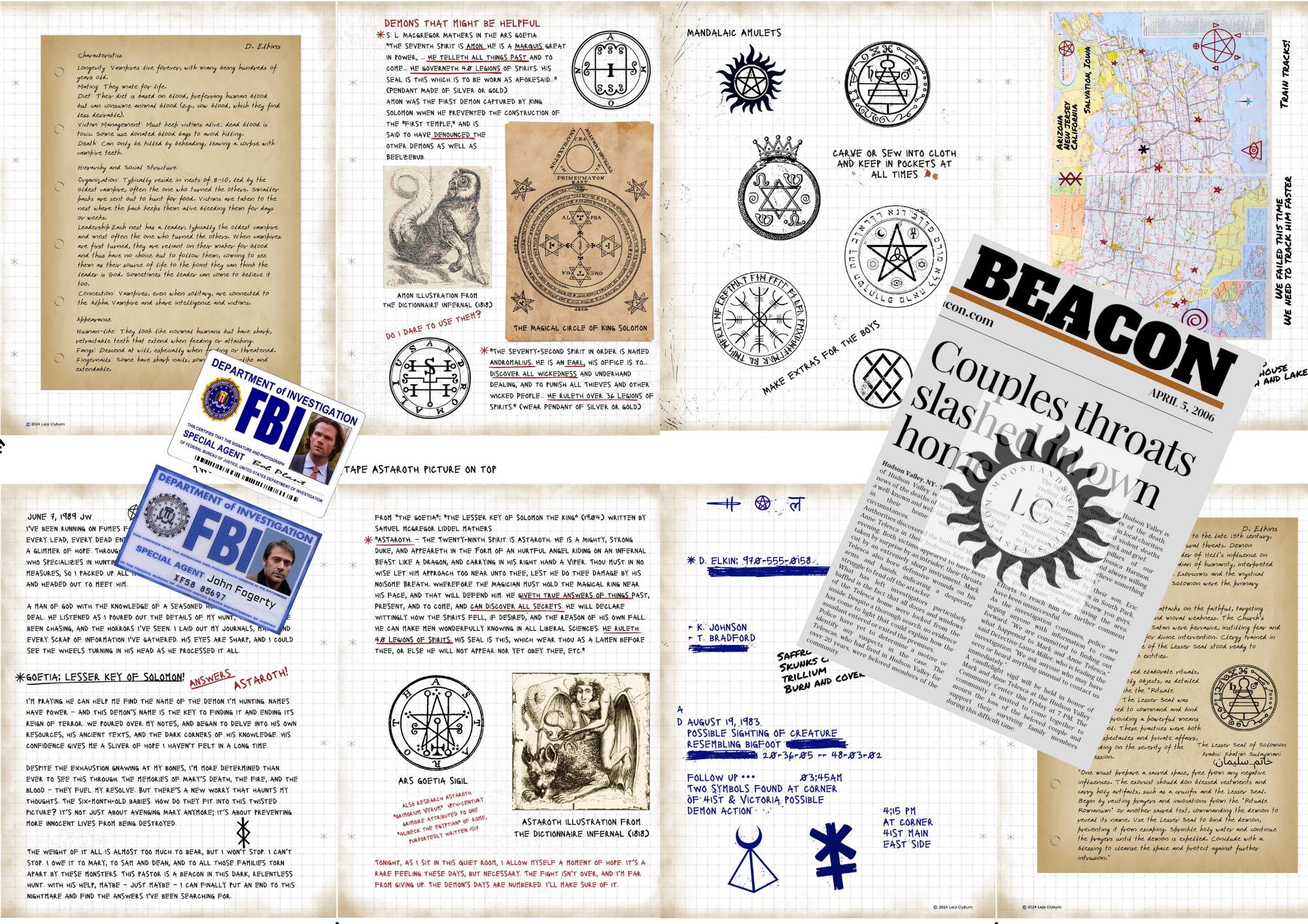 10th Set of Supernatural John Winchester Journal Pages PLUS 2 Fake IDs for your Supernatural Style Hunter's Journal