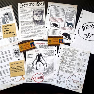 First Set of Journal Pages PLUS NEWSPAPER Article, EXTRA Inserts and 2 Fake IDs for your Supernatural Style Hunter's Journal