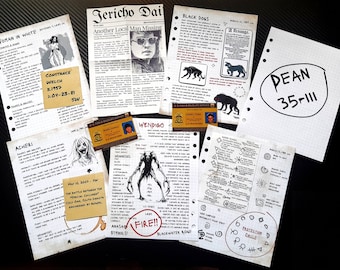 1st Set of Supernatural John Winchester Journal Pages PLUS NEWSPAPER Article, EXTRA Inserts and 2 Fake IDs for your Hunter&#39;s Journal