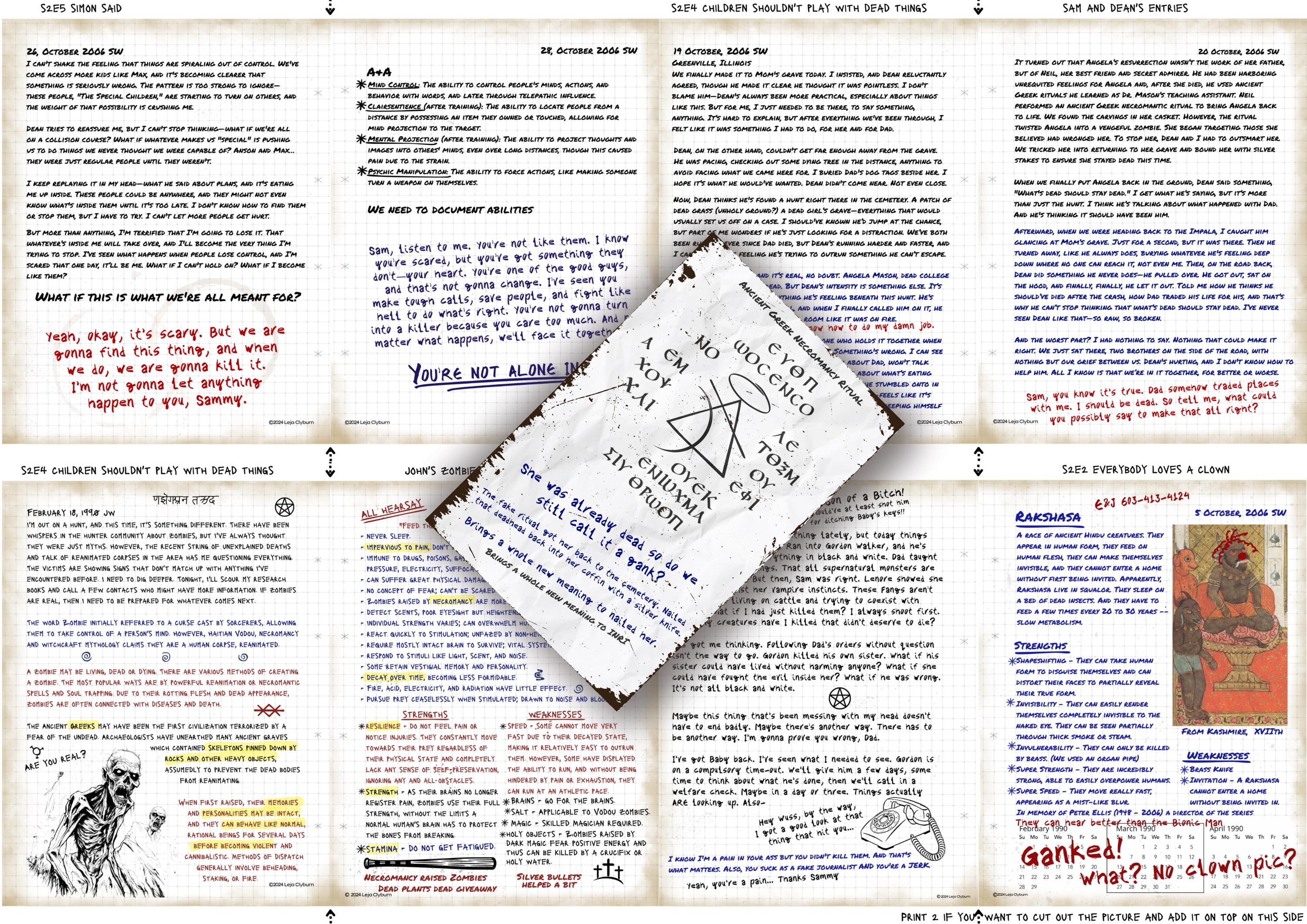 12th Set of Supernatural John Winchester Journal Pages PLUS …