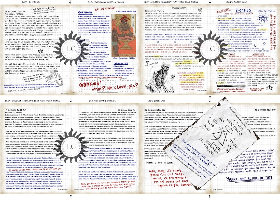 12th Set of Supernatural John Winchester Journal Pages PLUS BONUS ...