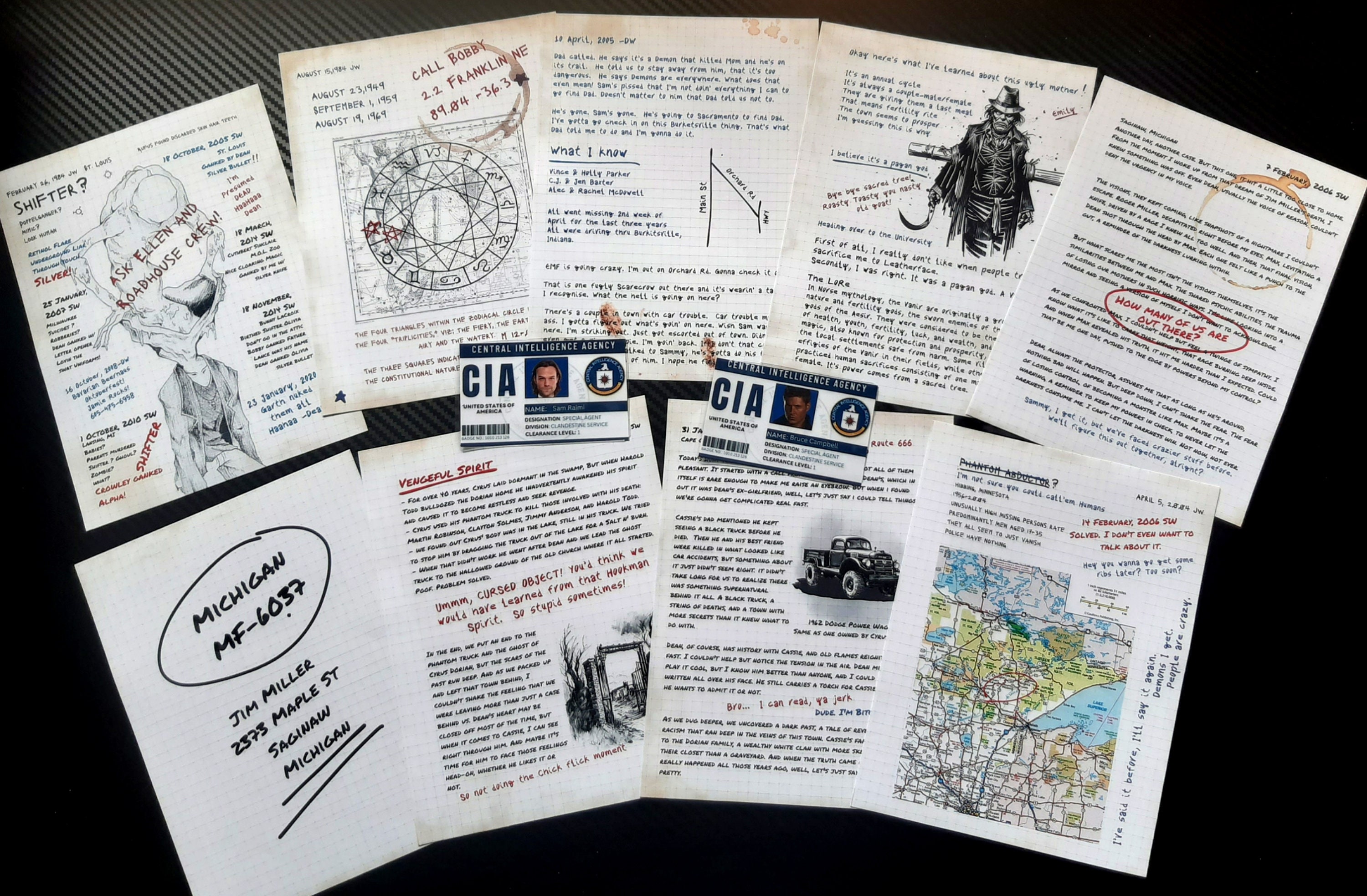 3rd Set of Supernatural John Winchester Journal Pages PLUS 2 Fake IDs for your Supernatural Hunter's Journal