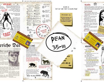 1st Set of Supernatural John Winchester Journal Pages PLUS NEWSPAPER Article, EXTRA Inserts and 2 Fake IDs for your Hunter&#39;s Journal
