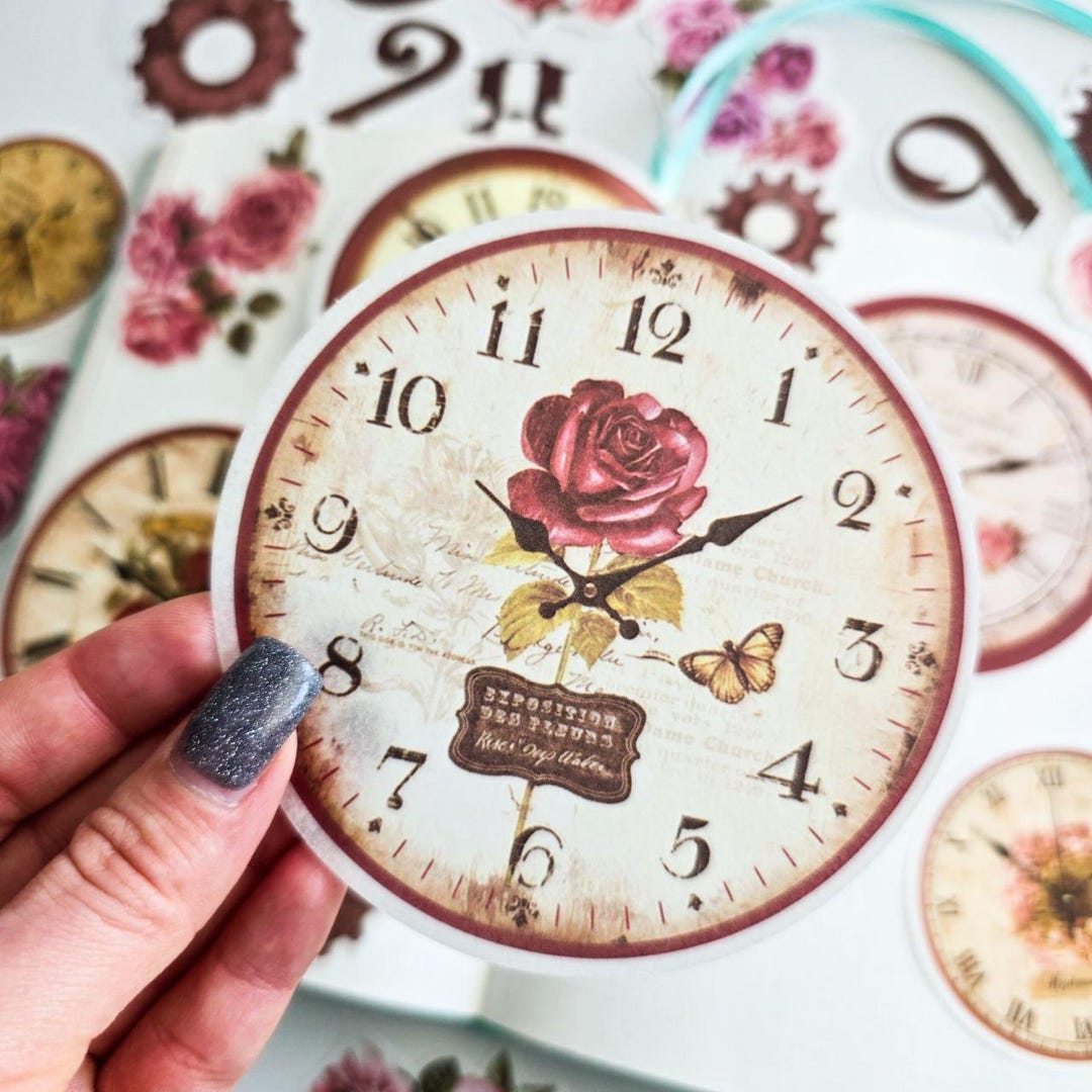 Mini Sticker Clock 40 PCS Vintage Clock Stickers, Rose Ephemera Pack for Journals & Crafts ...