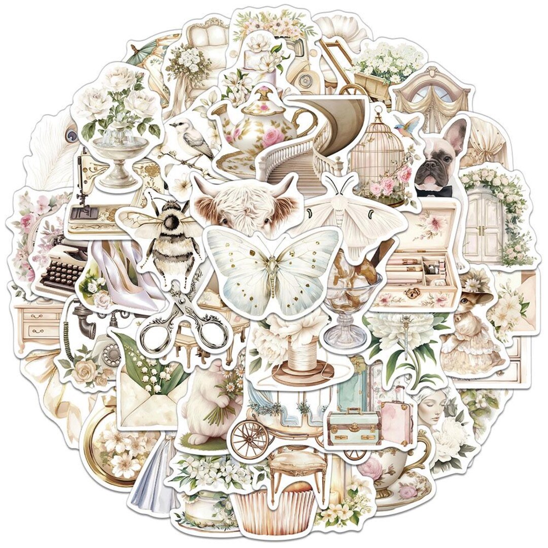 Vintage Cottagecore Stickers Set Beige Floral Junk Journal Scrapbooking ...