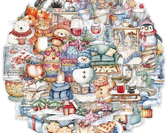Pegatinas navideñas de invierno: 50 unidades de PET transparente, para scrapbooking navideño
