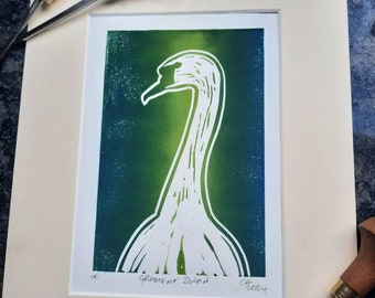 Impression linogravure originale Gradient Swan n° 6 : fabriquée à la main à bord du grand classique Charlamy et prête à encadrer