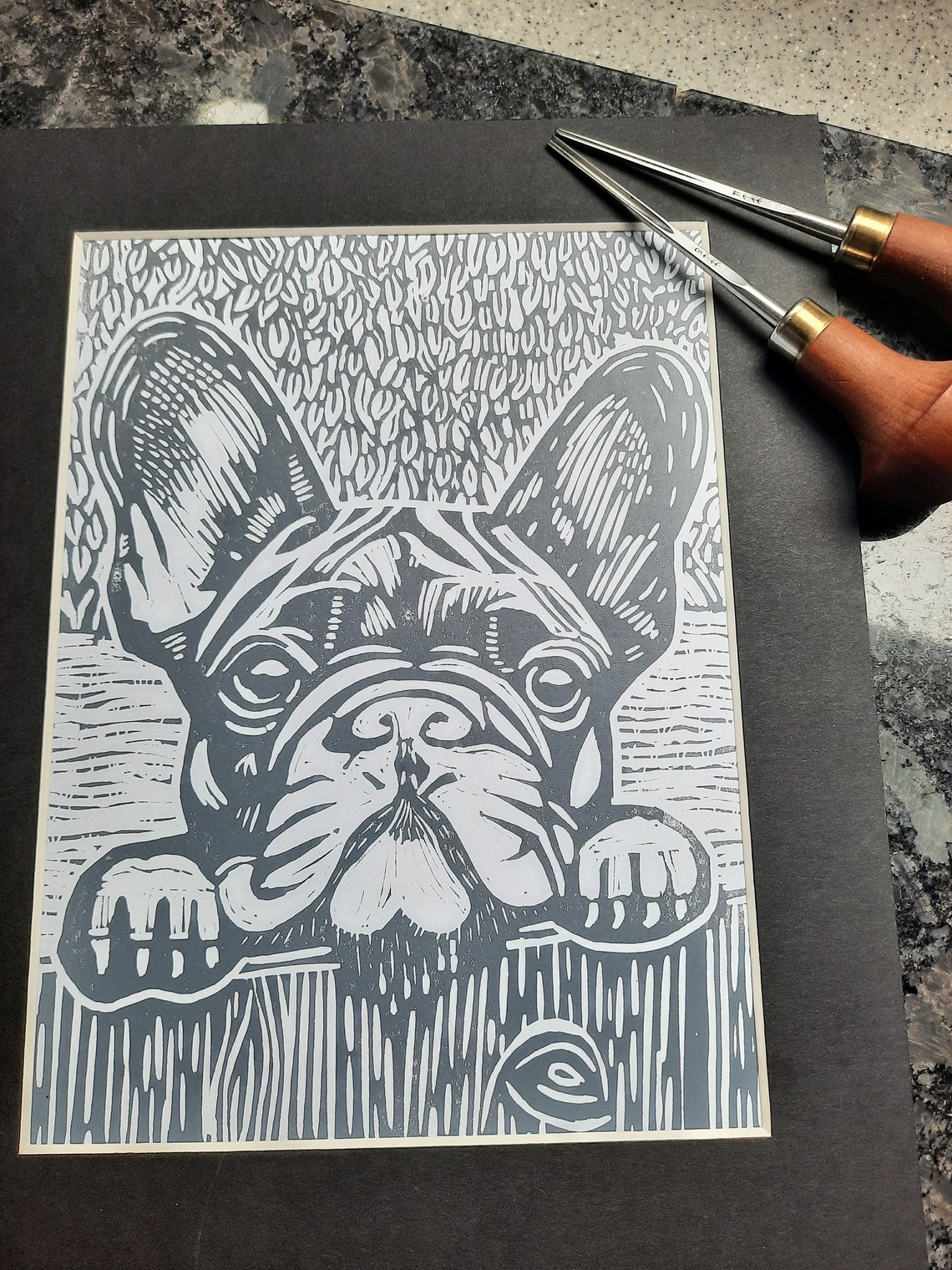 Original French Bulldog Coloured Linocut Print : Hand Made Aboard ...