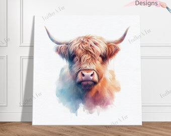 Moove Over Highland Coo Canvas | Highland Cow Wall Art  | Animal Wall Art | Unique Art | Feather and Fur Design Studio