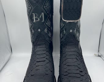 Exotic Python matte black boots with matching Belt