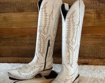 Leather Cabretilla White “Blanco”women’s western tall boots size 8