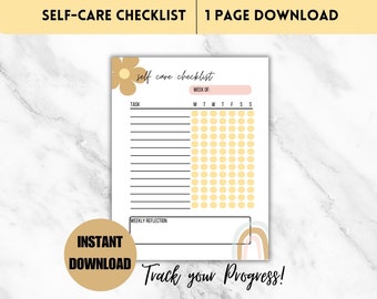 Self Care Planner Checklist for Habits Tracker Printable for Wellness Goals for Weekly Habits Instant Download for Self Care and Self Love