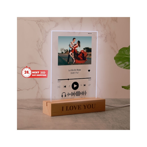Personalized Music Photo Plaque Night Light, Custom Couple Picture Plaque, Custom Photo Frame, Album Cover Song Plaque, Music Lover Gift