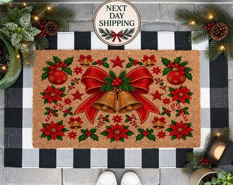 Holiday Doormat, Christmas Bells Design, Realtor Gift