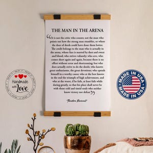 The Man In The Arena Hanging Canvas, Office Wall Art, Farm House Wall Decor, Home Decor, Hanging Canvas, Canvas Hanger, Wall Decor, Man Gift