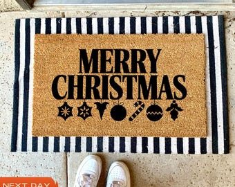Merry Christmas Coir Doormat, Holiday Farmhouse Decor