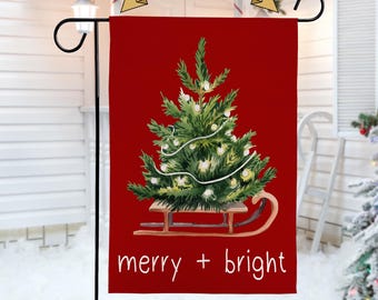 Merry and Bright Garden Flag, Double Sided Flag, Seasonal Garden Decor, Christmas Tree Flag, Christmas Yard Flag, Holiday Yard Decor