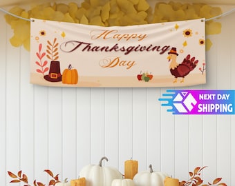 Happy Thanksgiving Vinyl Banner, Autumn Decor