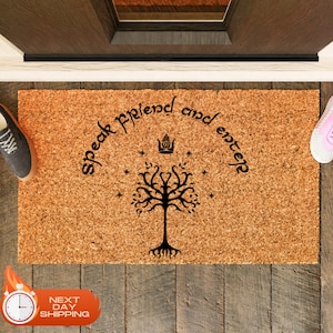 Speak Friend And Enter Geek Chic Doormat, Nerdy Housewarming Gift, Elvish Door Mat, Closing Gift, Welcome Mat, New Home Gift, Nerdy Gift