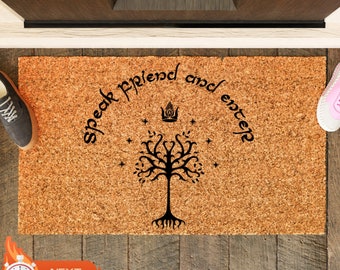 Speak Friend And Enter Geek Chic Doormat, Nerdy Housewarming Gift, Elvish Door Mat, Closing Gift, Welcome Mat, New Home Gift, Nerdy Gift