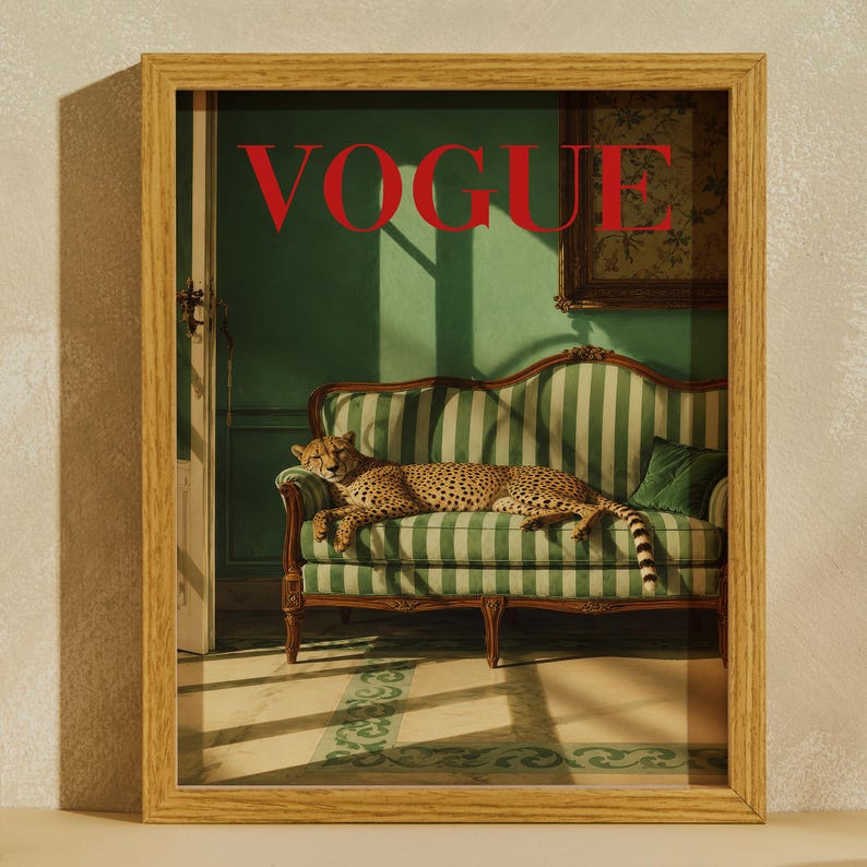 Vintage Cheetah Vogue Cover Poster, Fashion Wall Art, Office Decor image 1