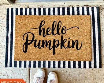 Hello Pumpkin Coir Doormat, Fall Decor, Personalized Welcome Mat