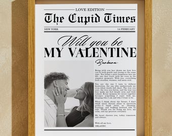 Personalized Valentine's Day Newspaper Print, Couple Photo Gift
