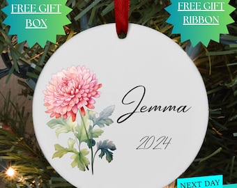 Birth Flower Personalized Ornament, Name Ornament, Birth Month Ornament, Birth Flower Gift, Holiday Ornaments, Birthday Ornament, Xmas Gift