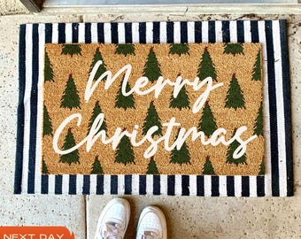 Merry Christmas Doormat, Christmas Tree Mat, Christmas Doormat, Porch Decor, Home Doormat, New Home Gift, Holiday Decor, Holiday Doormat